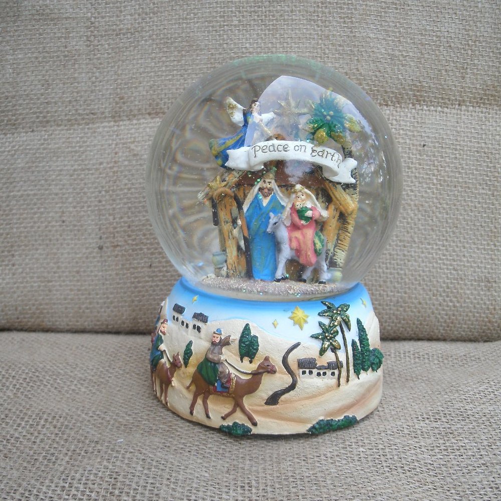 Vintage Nativity Scene Musical Snow Globe